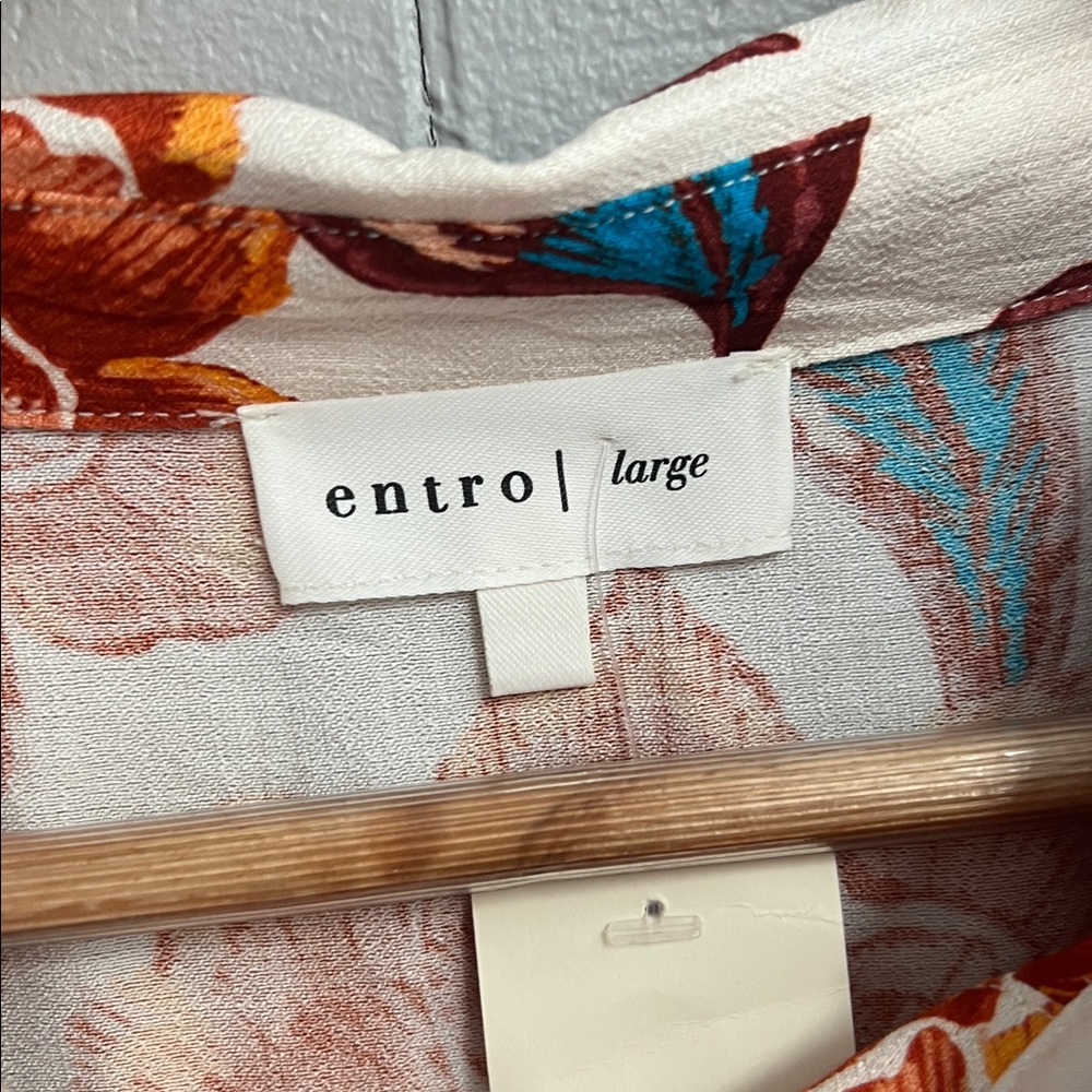 NWT Floral Entro Top Blouse Shirt Large Orange Blue - Picture 5 of 14